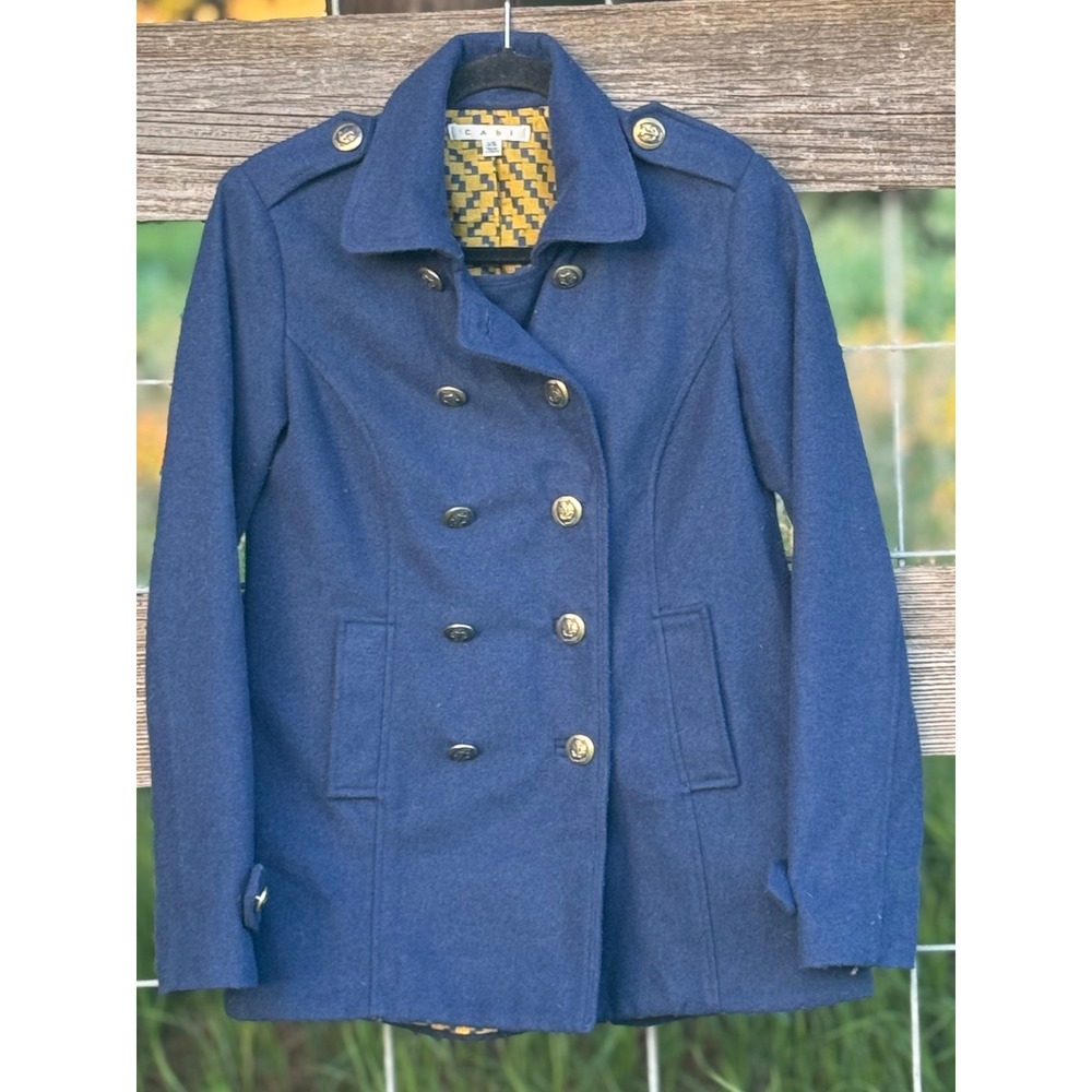 CAbi Navy Wool Blend Peacoat Jacket Anchor Buttons XS Military Style